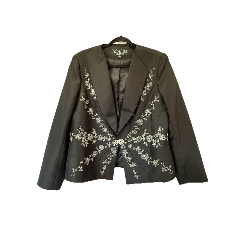 Moshita Couture Evening Jacket Womens 14 Floral Beadwork Rhinestone Lined